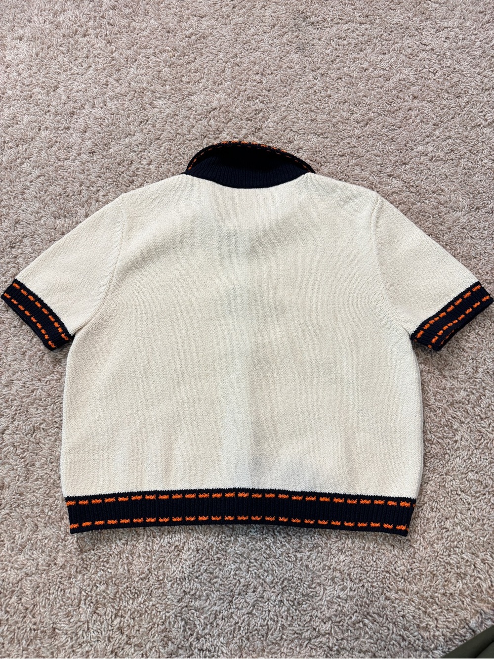 Zara Cream Short-Sleeve Knit Cardigan Top Black & Orange Trim Size M - Picture 4 of 8